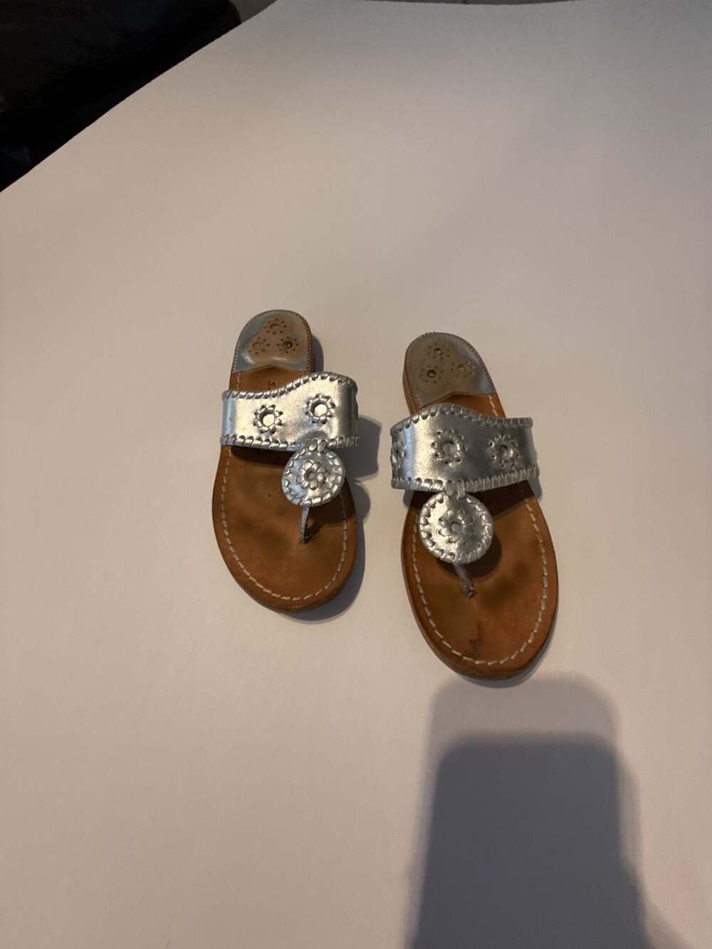 Jack Rogers Signature Jacks Flat Sandal Silver Metallic Leather